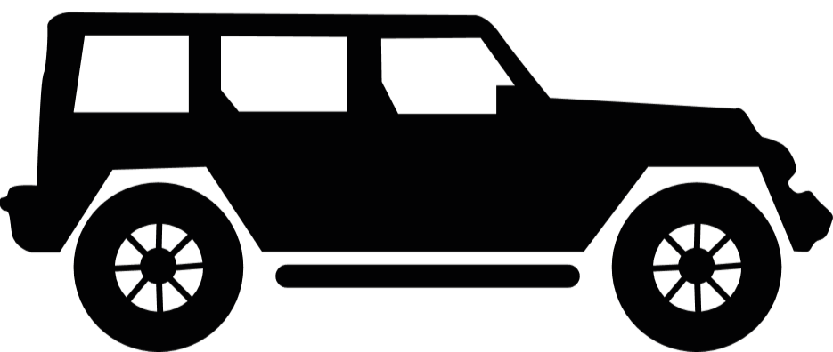 De schilder in een Jeep